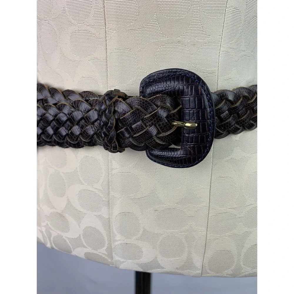 Medium (34) Tail Braided Belt Womens Brown Leather Woven 1.25